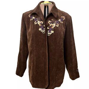 Unbranded. Size 2X. Brown Embroidered Corduroy Lined Open Front Jacket. AL